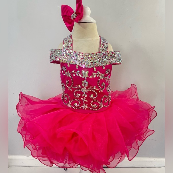 Girls Fuchsia pageant cupcake princess glitz birthday flower girl
